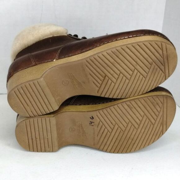 Dansko Bailee Lace Up Bootie size 38 US 7.5 8 brown leather fleece trim - Picture 6 of 9